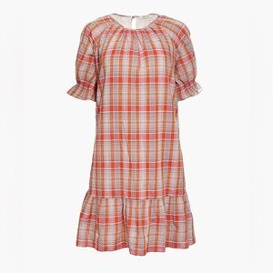 Madewell Pink Orange Plaid Ruffle-Sleeve Popover Mini Babydoll‎ Dress